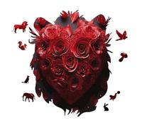 Red Rose Love Heart Personalized Jigsaw Puzzles, 141 Pcs Wooden Jigsaw Puzzle Tiger Head Shape Puzzle Gift