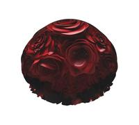 Red Rose Love Heart Shower Cap For Women Reusable Double Layers Bathing Bath Cap Hair Caps Waterproof Elastic Band Ladies Spa Salon Shower Hat Hair Caps
