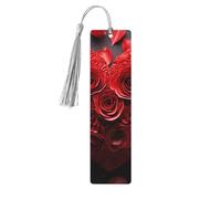 Red Rose Love Heart Wood Bookmark for Men Women Reading Wooden Bookmarks Unique Handmade Book Marks with Tassel Pendant Craft Bookmark for Book Lovers Birthday Teachers Gift