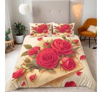 Red Rose Love Letters Single Duvet Cover Set Romantic Theme Bedding Single Bed Set 3D Print Soft Comfort Microfiber Quilt Cover 135x200 cm with Zipper Closure and 2 Pillowcases j.1525