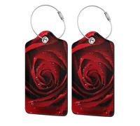 Red Rose,Luggage Tags Pu Leather Name Tag Travel Suitcase Identifier ID Tags Durable Luggage Label 2 pcs
