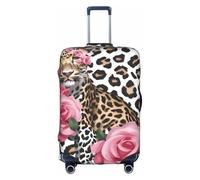 Red Rose Mix Leopard Print Decorative Travel Luggage Cover Concealed Zipper Suitcases Anti Scratch Dustproof, White, L