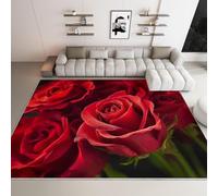 Red Rose Non-Slip Flannel Rug 160x230 cm Area Rugs 3D Romantic Couples Soft Low Pile Indoor Carpet Suitable for Bedrooms Studies Living Rooms and Hallways (5x7.5ft) b-3428