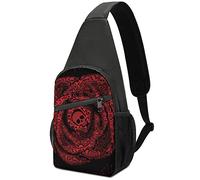 Red Rose of Skulls and Bones Crossbody Backpack Shoulder Bag Lightweight One Strap Sling Bag Travel Hiking Daypack