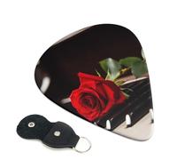 Red Rose On Piano Guitar Plectrums, 6 Guitar Plectrums, Double Sided Printing, For Acoustic Guitar, Bass, Ukulele, Electric Guitar (0.46 Mm 0.71 Mm 0.96 Mm)