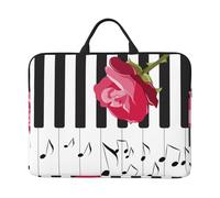 Red Rose On Piano Musical Notes, 14 Inch Laptop Sleeve, Notebook Bag Laptop Case Sleeve Briefcase with Handle
