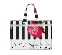 Red Rose On Piano Musical Notes,Canvas Document Bag Zipper File Tote Bag Handbag Briefcase for School Office