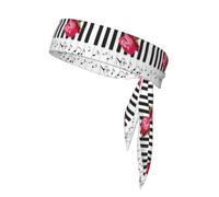 Red Rose On Piano Musical Notes, Head Tie, Sports Headband Tie Back, Multi Sweatband for Men Women