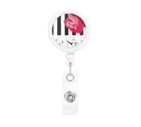 Red Rose On Piano Musical Notes, Retractable Badge Holder,Badge Reels Holder with ID Clip Alligator Clip