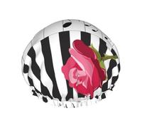 Red Rose On Piano Musical Notes,Shower Cap Nightcap Double Layer Waterproof Elastic Bath Cap Reusable Hair Cap