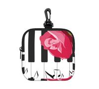 Red Rose On Piano Musical Notes, Square Zipper Storage Bag, Neoprene Coin Purse, Small Wallets, Change Pouch, Change Purse