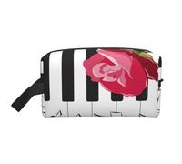 Red Rose On Piano Musical NotesMakeup Trave Bag for Women,Cosmetic Large Capacity Organizer