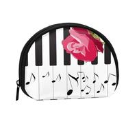 Red Rose On Piano Musical NotesSmall Makeup Sanitary Napkin Storage Bag,Women's Cosmetic Coin Purse