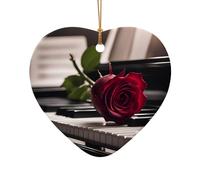 Red Rose on Piano Print Xmas Ceramic Ornaments Christmas Tree Hanging Pendants Home Holiday Decor Gifts