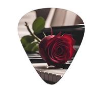 Red Rose on Piano Professional Guitar Picks Set 12 PCS ABS Material Thin Medium Heavy with Storage Box for Guitar Ukulele