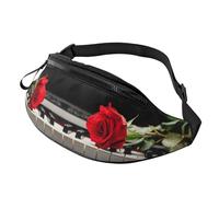 Red Rose On Piano Waist Bag Bumbags for Men Women, Print Polyester Waist Pack for Travel Walking Sport with Adjustable Strap