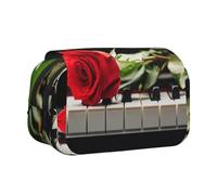 Red Rose On Pianodouble Layer Pencil Case With Flip Top Big Pencil Bag High Storage Pen Case Pouch Stationery Organizer Makeup Bag For Boys Girls Teen College Students School Adults & Office Supplies