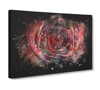Red Rose Paint Splash Canvas Print | Gallery Wrapped 30mm Frame Wall Art | 30x20 inches | Ready to Hang | Modern Floral Picture | Living Room Bedroom Lounge Office