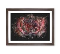 Red Rose Paint Splash Modern Art Framed Wall Art Print, Ready to Hang Picture for Living Room Bedroom Home Office Décor, Walnut A4 (34 x 25 cm)