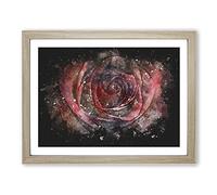 Red Rose Paint Splash Modern Art Framed Wall Art Print, Ready to Hang Picture for Living Room Bedroom Home Office Décor, Oak A2 (64 x 46 cm)