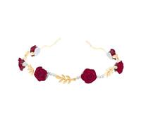 Red Rose Pearl Headband Princess Flower Crown Hair Accessories Gold Leaf with Floral Hairband Wedding Headpiece Hair Jewelry for Women Ladies Hairdress