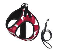 Red Rose Petals Print Adjustable Reflective Harness Leash Set For Cats, Dogs And Small Pets, Soft Breathable Mesh Walking Vest With Escape-Proof Lead