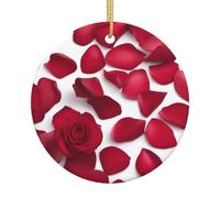 Red Rose Petals Print Christmas Tree Ceramic Hanging,Holiday Decor For New Year Home Decor Keepsake