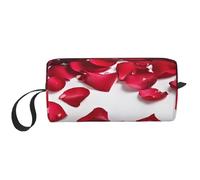 (Red Rose Petals) Print Compact Travel Pouch - Lightweight Handheld Organizer, 600d Oxford Fabric & Foam Padding, Gym Essentials