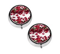 Red Rose Petals Print Pill Box 3 Compartment Medicine Pill Case,Portable for Pocket Or Purse Pill Organizer Decorative Metal Medicine Vitamin Organizer Unique Gift