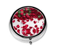 Red Rose Petals Print Pill Box for Pocket Round Pill Box 3 Compartment Decorative Portable Travel Pill Holder Tablet Vitamin Organizer Mini Pill Case(2pcs)