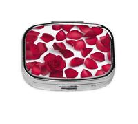 Red Rose Petals Print Pill Box Portable Pill Case Holde Organizer for Purse Pocket Travel Gifts