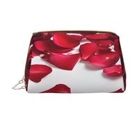 (Red Rose Petals) Print Pu Leather Makeup Bag with Zipper Pocket Compact Organizer for Travel/Purse