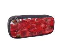 Red Rose Petals Printed Pu Leather Pencil Case Box Flip Pen Bag and Makeup Cosmetic Holder for Girls Boys School Students