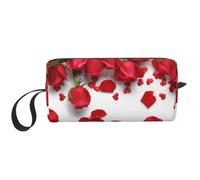 Red Rose Petals Prints Travel Makeup Bag Makeup Pouch, Portable Simple Zippered Makeup Organizer Case for Women