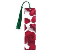 Red Rose Petals Wooden Bookmark Set with Tassels, 5 Pc Unique Study Supplies Gifts for Readers