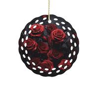 Red Rose Photo Hanging Ornament 3 Inch Round,1-Pack,Xmas Decor -Two-Sided Printed,Friend Ornament Gifts for Friends Women Coworker Sisters