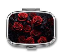 Red Rose Photo Pill Box Travel Pill Organizer 2 Compartment Weekly Pill Case with Mirror A Day Medicine Container Medicine Organizer for Purse, Pocket, Or Wallet