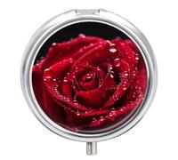 Red Rose Pill Box Round Portable Small Pill Case Waterproof Travel Pill Box Organizer for Pocket Purse and Daily Convenience