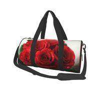 Red Rose prin Printed Round Travel Duffel Bag Large Overnight Weekend Bags for Hiking, Vacations, Gym, Sports