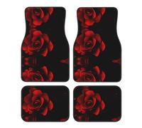 Red Rose Print Car Foot Mat Four-Piece Set Full Set With Non-Slip Rubber Backing