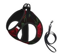red rose print Dog Harness and Leash Set, Reflective Adjustable Puppy Vest for Small Medium Large Dogs, Cats