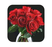 red rose Print Leather Coaster Set of 6, Square Coasters Table Decorative Coffee Cup Beverage Coasters Wine Beer Bar Coasters for Hot Drinks Table Protection
