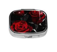 Red Rose Print,Meta Pill Box 2 Compartment Medicine Case,Portable Organizer,Rectangle Meta Portable Organizer Pill Box 2416 Compartment Medicine Case