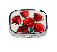 Red Rose Print Pill Box, Compact Pill Organizer with Full-Print Design for Travel and Daily Use