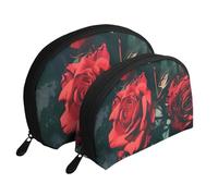 red Rose Print Print Small Purses 2Pcs Portable Coin Purse Makeup Bag Soft Vacation Pouch Change Holder Wallet with Zipper Portable for Shopping Travel Party Cosmetic Bag