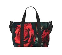 red Rose Print Print Travel Duffel Bag, Lightweight Water-Resistant Weekender Spacious Gym & Travel Bag for Men, Women & Teens
