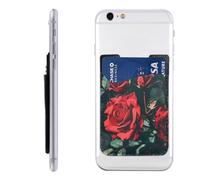 Red Rose Print Printed Phone Card Holder Wallet Sleeve PU Leather Phone Pocket Compatible with iPhone Samsung Galaxy