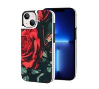 Red Rose Print Printed Phone Cases for iPhone 13 Mini Wallet Case 5.4 inch Magnetic Clasp Flip Leather Shockproof Phone Case Cover with Card Slots Holder