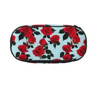 Red Rose Print Unisex Pencil Case Pouch - Compact Design for Pencils, Small Items - Double-Headed Zipper