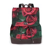Red Rose Print Women Fashion Backpack Ladies Pu Leather Backpacks Handbag Waterproof Rucksack Travel Backpack with Flap